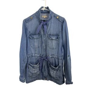 Democracy Chambray Denim Jacket Size Medium Chore Coat Utility Pockets